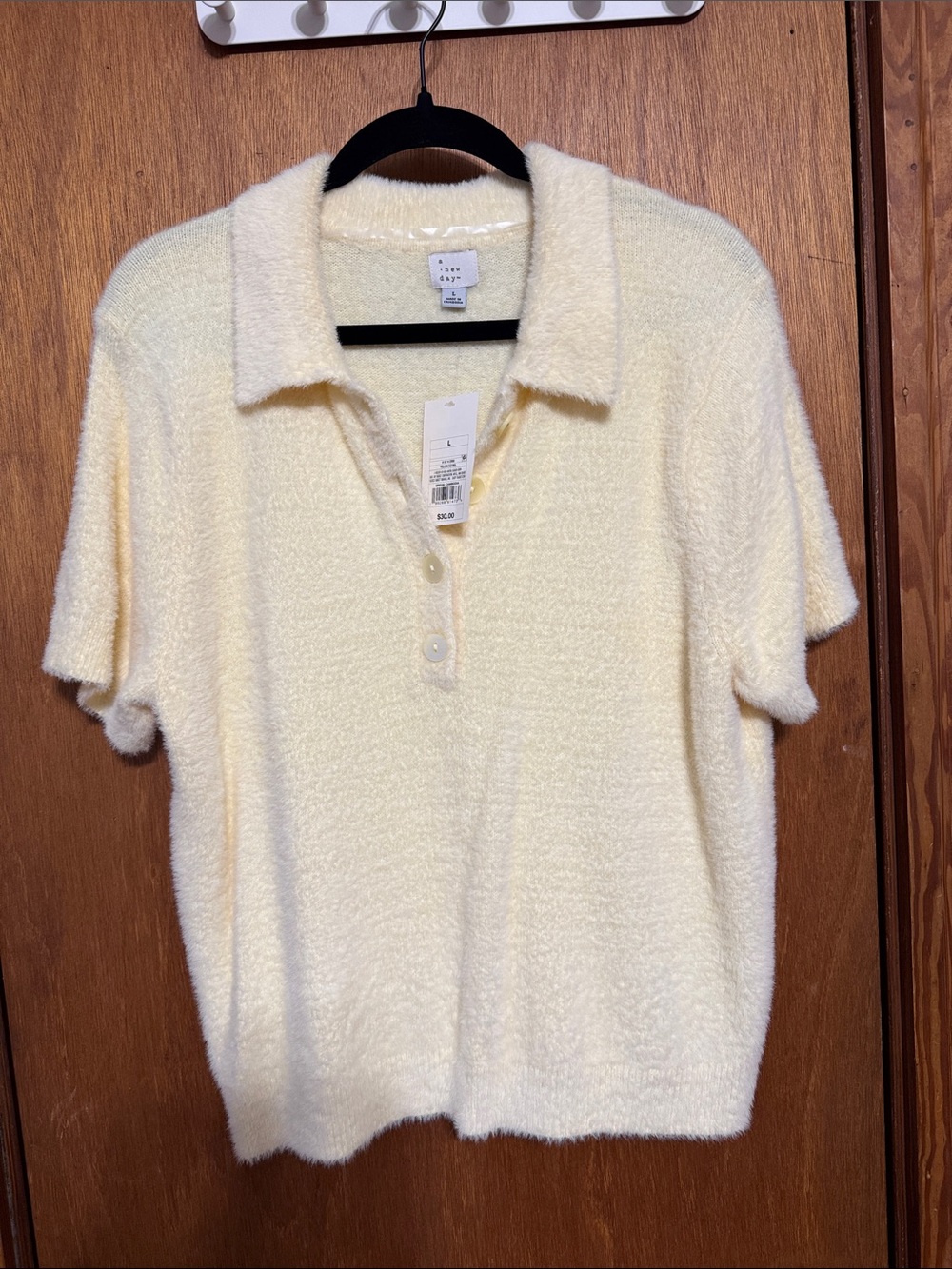 a new day Cream Short Sleeve Plush Polo Sweater